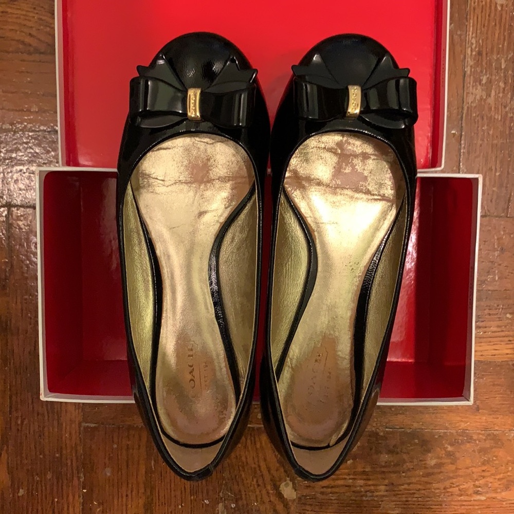 Coach Skyla Crinkle Patent Flat in Black